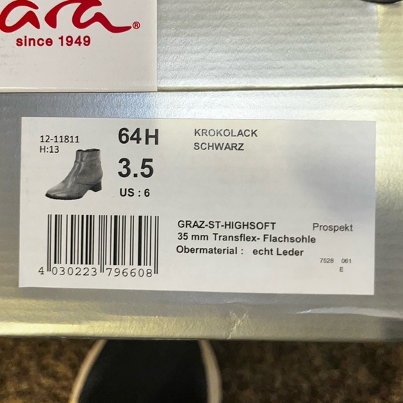 ara Black Guthrie Leather Ankle Boots Women’s Size 6 Snake Embossed Pattern NEW - Picture 4 of 5